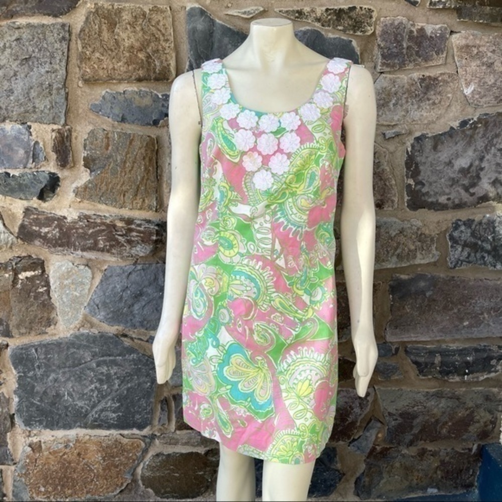 Lilly Pulitzer Nina Shift Dress Chin Chin Print Size 10 - Picture 2 of 7